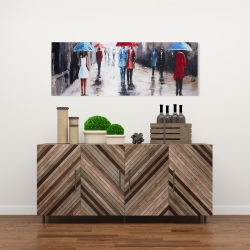 Toile 16 x 48 - Gens avec leur parapluie dans la rue