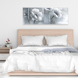 Toile 16 x 48 - Fleurs grises et blanches