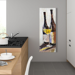 Toile 16 x 48 - Deux bouteilles et verre de vin blanc