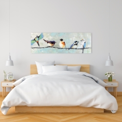 Toile 16 x 48 - Petits oiseaux colorés