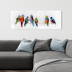 Toile 16 x 48 - Oiseaux colorés sur des fils