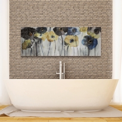 Canvas 16 x 48 - Gray blue and yellow flowers