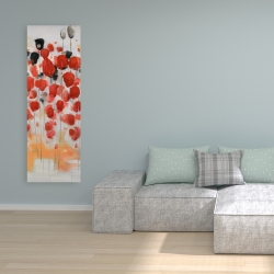 Canvas 16 x 48 - Abstract red dotted flowers field