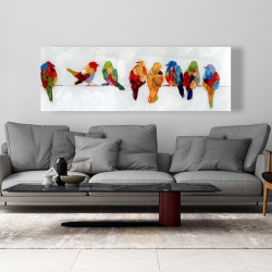 Toile 20 x 60 - Beaucoup d'oiseaux colorés sur un fil