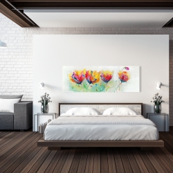 Toile 20 x 60 - Quatre fleurs colorées