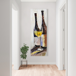 Toile 20 x 60 - Deux bouteilles et verre de vin blanc