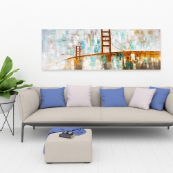 Canvas 20 x 60 - Golden gate with turquoise paint spots