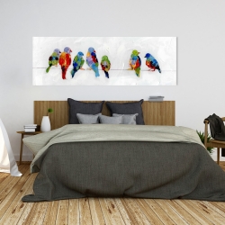 Toile 20 x 60 - Oiseaux colorés sur des fils