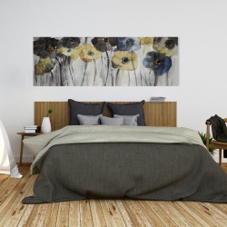 Canvas 20 x 60 - Gray blue and yellow flowers