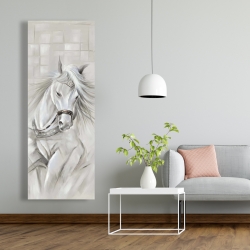 Toile 20 x 60 - Cheval blanc avec crinière dans le vent