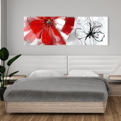 Toile 20 x 60 - Fleurs rouges et grises