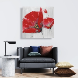 Canvas 24 x 24 - Three red flowers on gray background