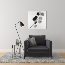 Toile 24 x 24 - Branche en tons de gris et feuilles rondes