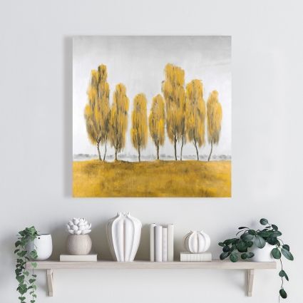 Seven abstract yellow trees