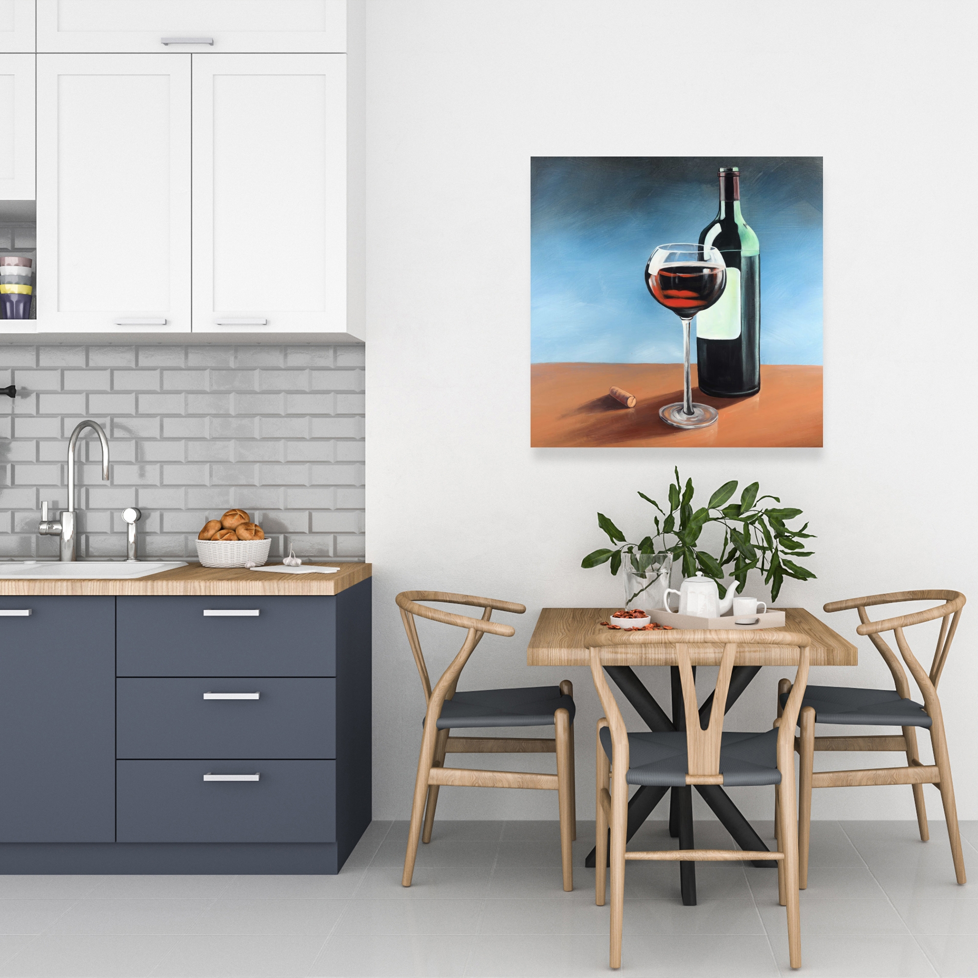 Canvas 24 x 24 - Bottle of bourgogne with whine glass