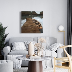 Canvas 24 x 24 - Lake, dock and boat