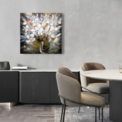 Toile 24 x 24 - Paon abstrait tacheté de couleurs