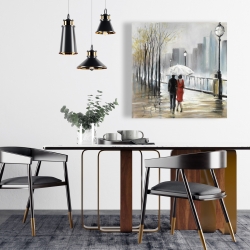 Canvas 24 x 24 - Couple walking under the rain