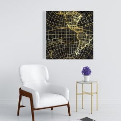 Canvas 24 x 24 - Black and marine world map globe