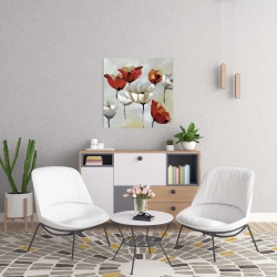 Canvas 24 x 24 - Abstract red and white flowers
