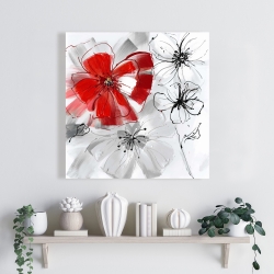 Toile 24 x 24 - Fleurs rouges et grises