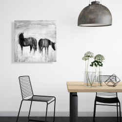 Canvas 24 x 24 - Horses silhouettes in the mist