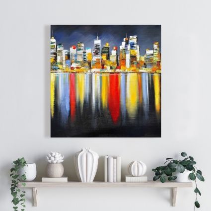 Colorful reflection of a cityscape by night