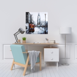 Toile 24 x 24 - Londre abstraite et bus rouge