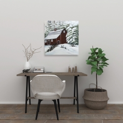 Toile 24 x 24 - Grange rouge dans la neige