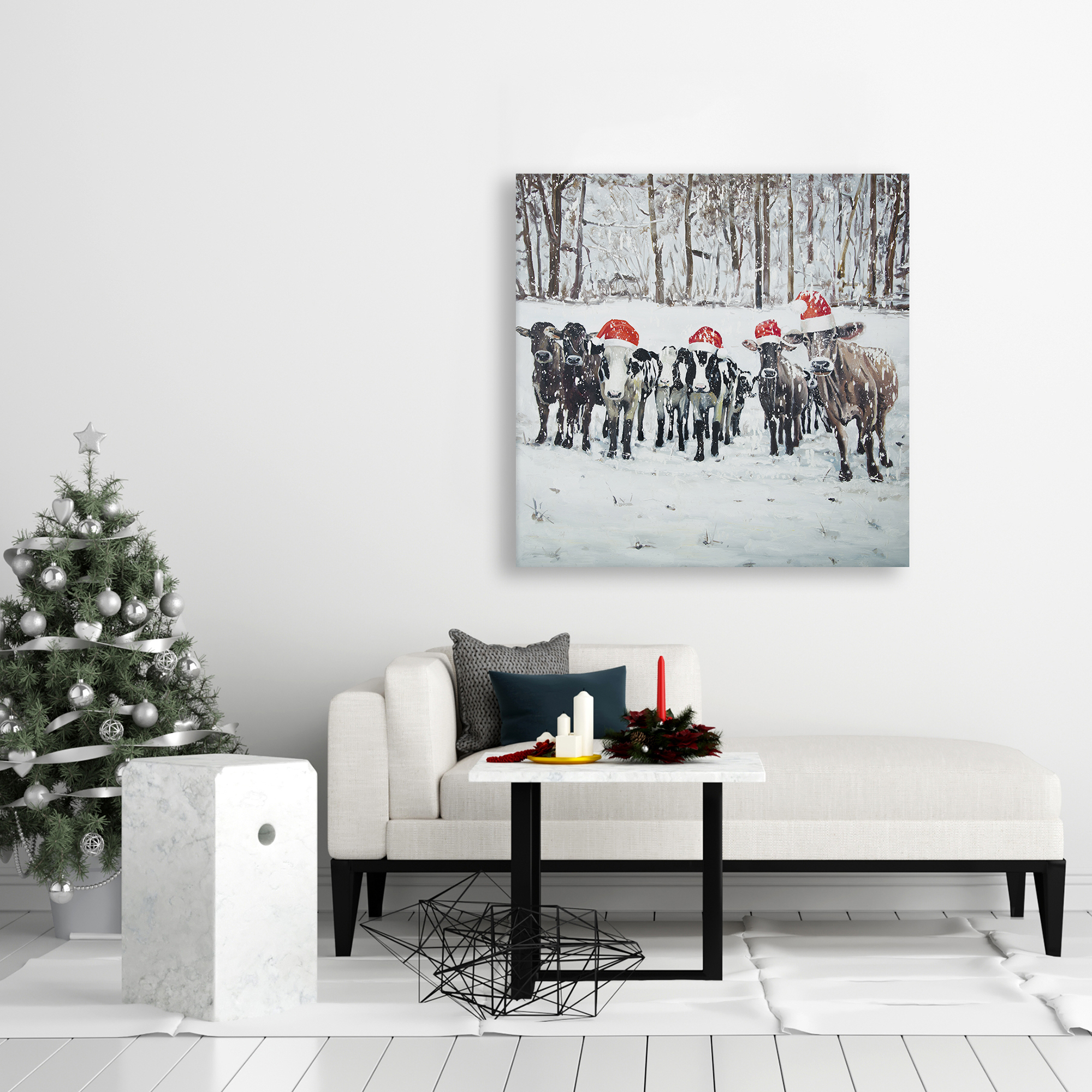 Canvas 24 x 24 - Curious christmas cows