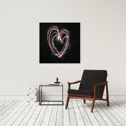 Toile 24 x 24 - Feux d'artifices en coeur rouge et bleu