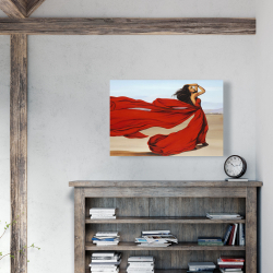 Toile 24 x 36 -  femme avec longue robe rouge dans le désert