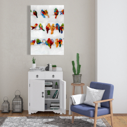 Toile 24 x 36 - Beaucoup d'oiseaux colorés sur un fil
