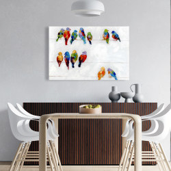 Toile 24 x 36 - Oiseaux colorés sur des fils