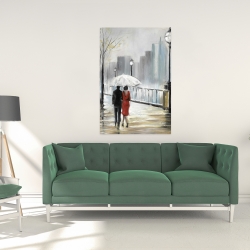 Canvas 24 x 36 - Couple walking under the rain