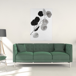 Toile 24 x 36 - Branche en tons de gris et feuilles rondes