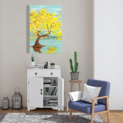 Canvas 24 x 36 - Spring lanscape with a tree in a lake