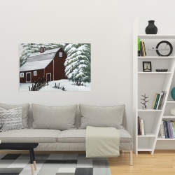Toile 24 x 36 - Grange rouge dans la neige