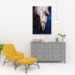 Toile 24 x 36 - Cheval blanc sur fond bleu