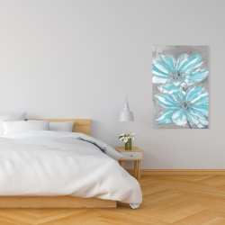 Toile 24 x 36 - Deux petites fleurs bleues abstraites
