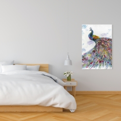 Canvas 24 x 36 - Majestic peacock with flowers