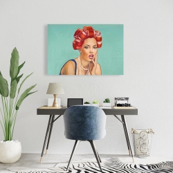 Toile 24 x 36 - Femme rétro avec bigoudis