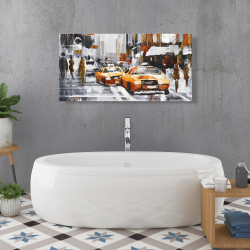 Toile 24 x 48 - Rue de ville abstraite avec taxis jaunes