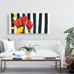 Toile 24 x 48 - Fleurs rouges sur rayures