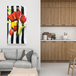 Toile 24 x 48 - Fleurs rouges sur rayures