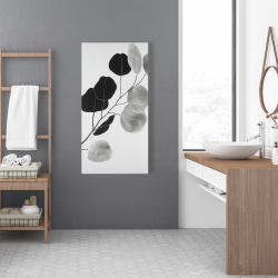 Toile 24 x 48 - Branche en tons de gris et feuilles rondes