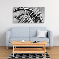 Toile 24 x 48 - Musicien avec cor français monochrome