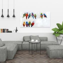Toile 24 x 48 - Oiseaux colorés sur des fils