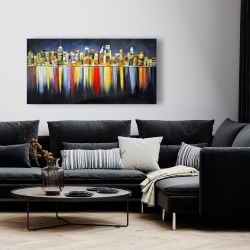 Canvas 24 x 48 - Colorful reflection of a cityscape by night