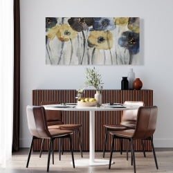 Canvas 24 x 48 - Gray blue and yellow flowers